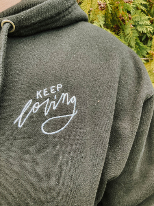 Embroidered Unisex Hoodie - Keep Loving - A Thousand Elsewhere