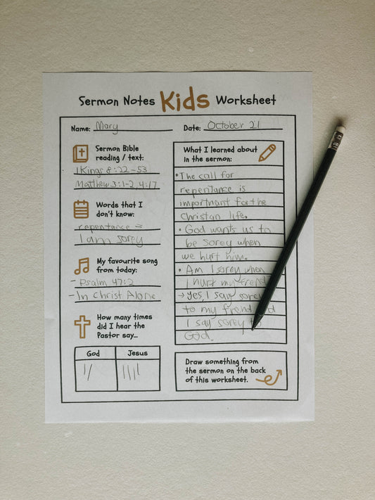 Kids Sermon Notes Worksheet - A Thousand Elsewhere