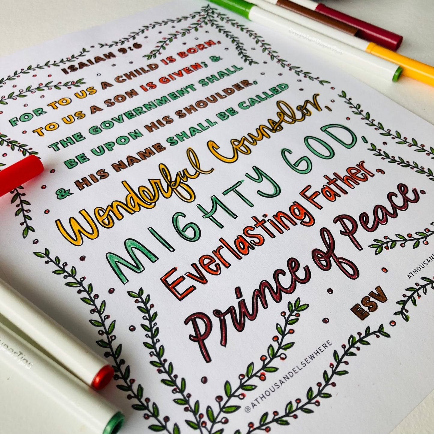 Colouring Page - Christmas, Isaiah 9:6 Names of Jesus